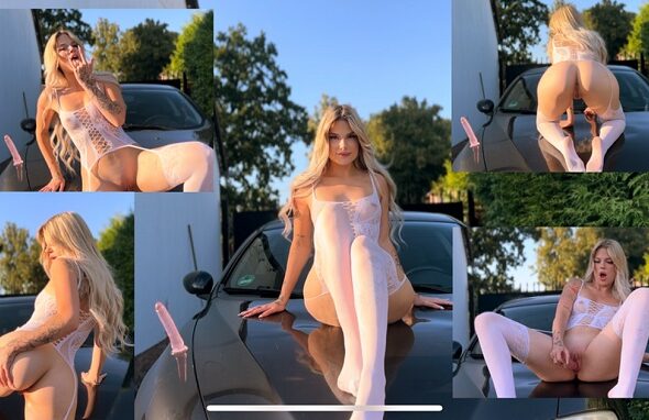 Bunny Lou Car Action mit Bunny Squirt heiße Dildo Show auf der Motorhaube